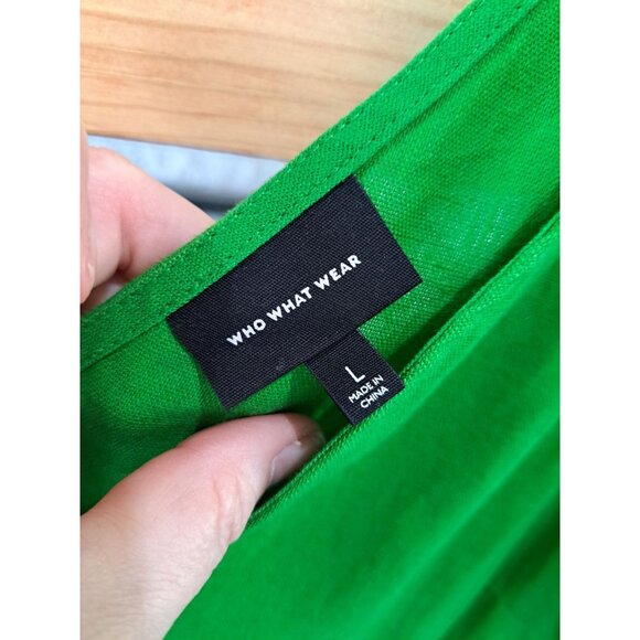 Who What Wear Kelly Green Linen Blend Tie Strap Peplum Top Summer Vacation L - Picture 4 of 7